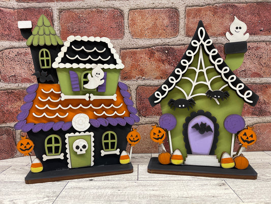 Spooky Halloween House Standers Set of Two - unpainted cutouts, ready to paint