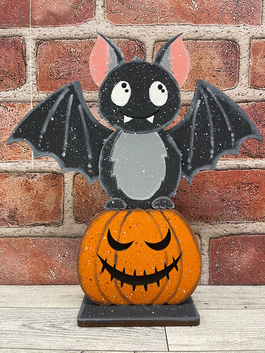 Bat on Pumpkin Halloween Stander - unpainted cutouts, ready to paint