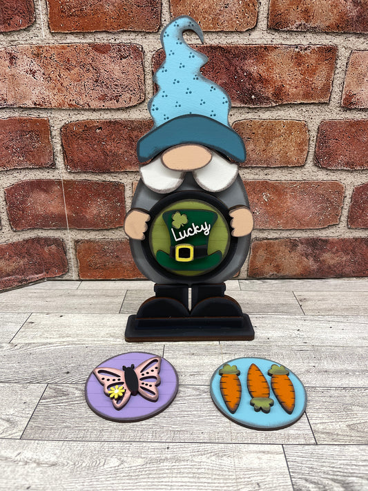 Changeable Gnome with 3 inserts unpainted cutouts