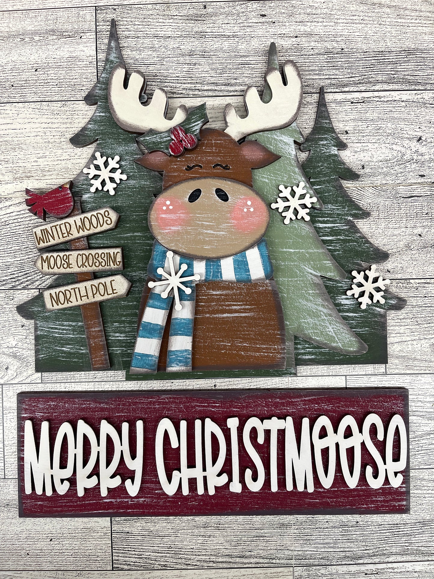Merry Christmoose - Insert for Changeable Window Box unpainted wood cutouts, ready for you to paint