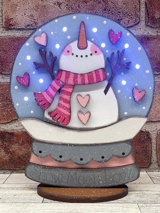 Valentine's Snowman Globe Stander with Lights - unpainted cutouts, ready for you to paint