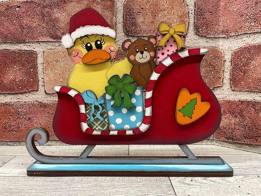 2026 2nd Day of Christmas in July - Christmas Duck Sleigh Stander -unpainted cutouts, ready to paint
