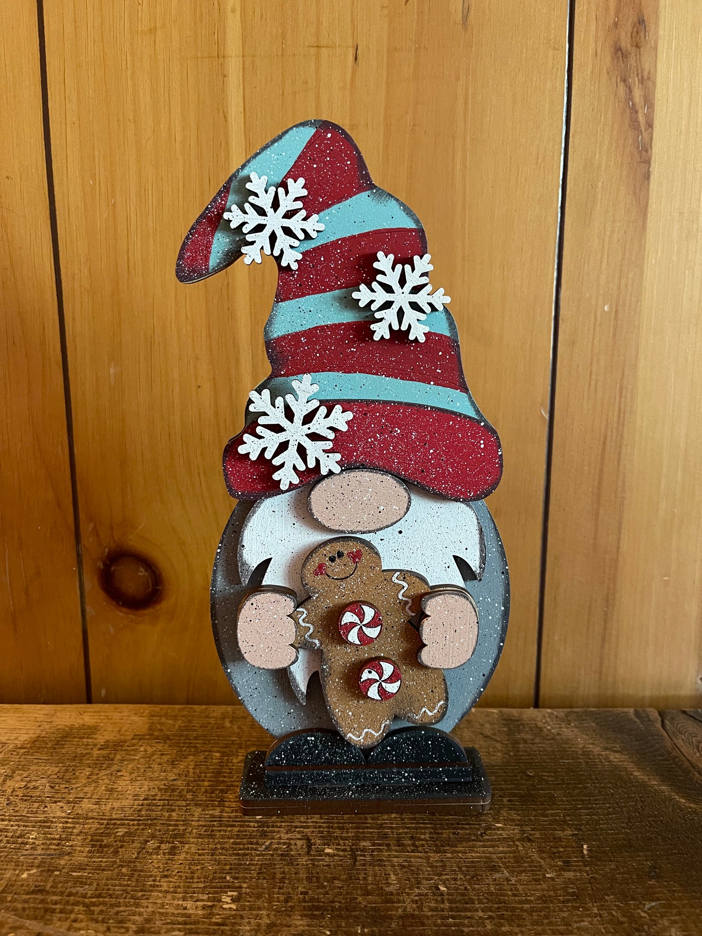 Christmas Gnome Boy holding Gingerbread, Girl with Christmas Bulb unpainted cutouts