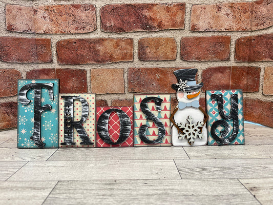 Frosty word kit - wood pieces, unpainted wood cutouts, ready for you to paint, scrapbook paper is not included
