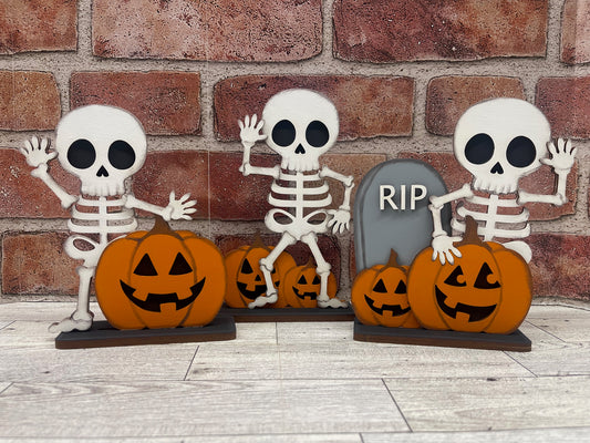 Skeletons with Pumpkins Stander Trio - unpainted cutouts, ready to paint