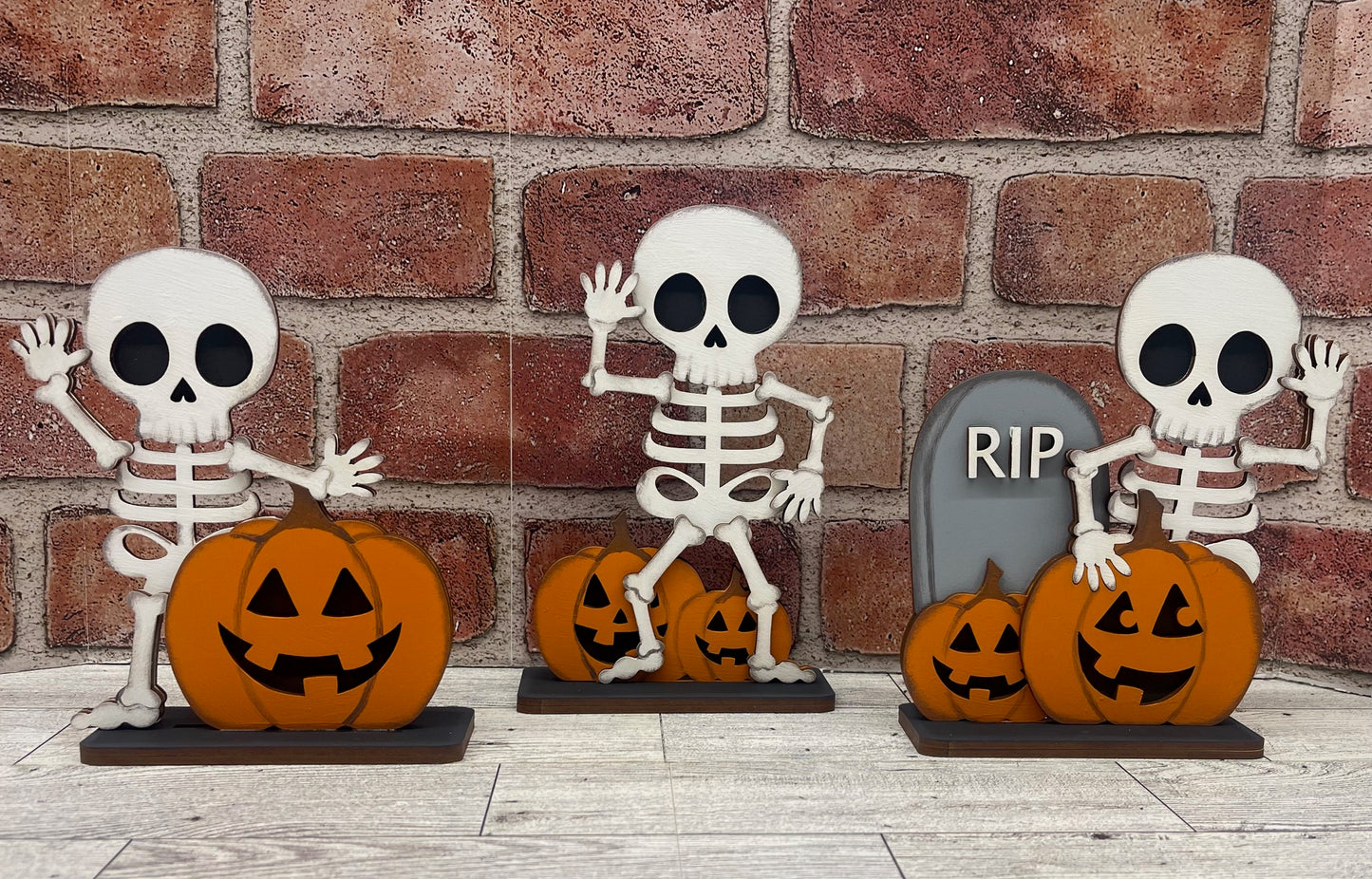 Skeletons with Pumpkins Stander Trio - unpainted cutouts, ready to paint