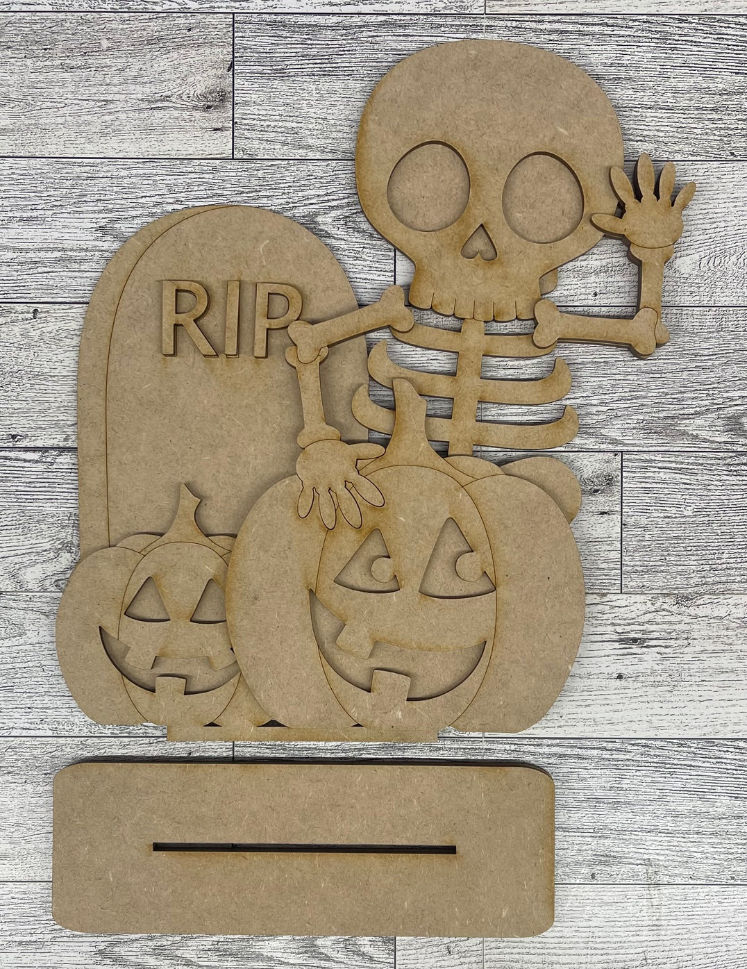 Large Skeleton RIP with Pumpkins Stander - unpainted cutouts, ready to paint