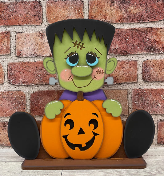 Frankenstein with Pumpkins Stander - unpainted cutouts, ready to paint