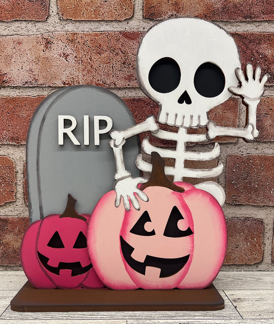 Large Skeleton RIP with Pumpkins Stander - unpainted cutouts, ready to paint