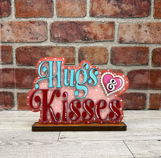 Painted Valentines Hugs & Kisses Sign