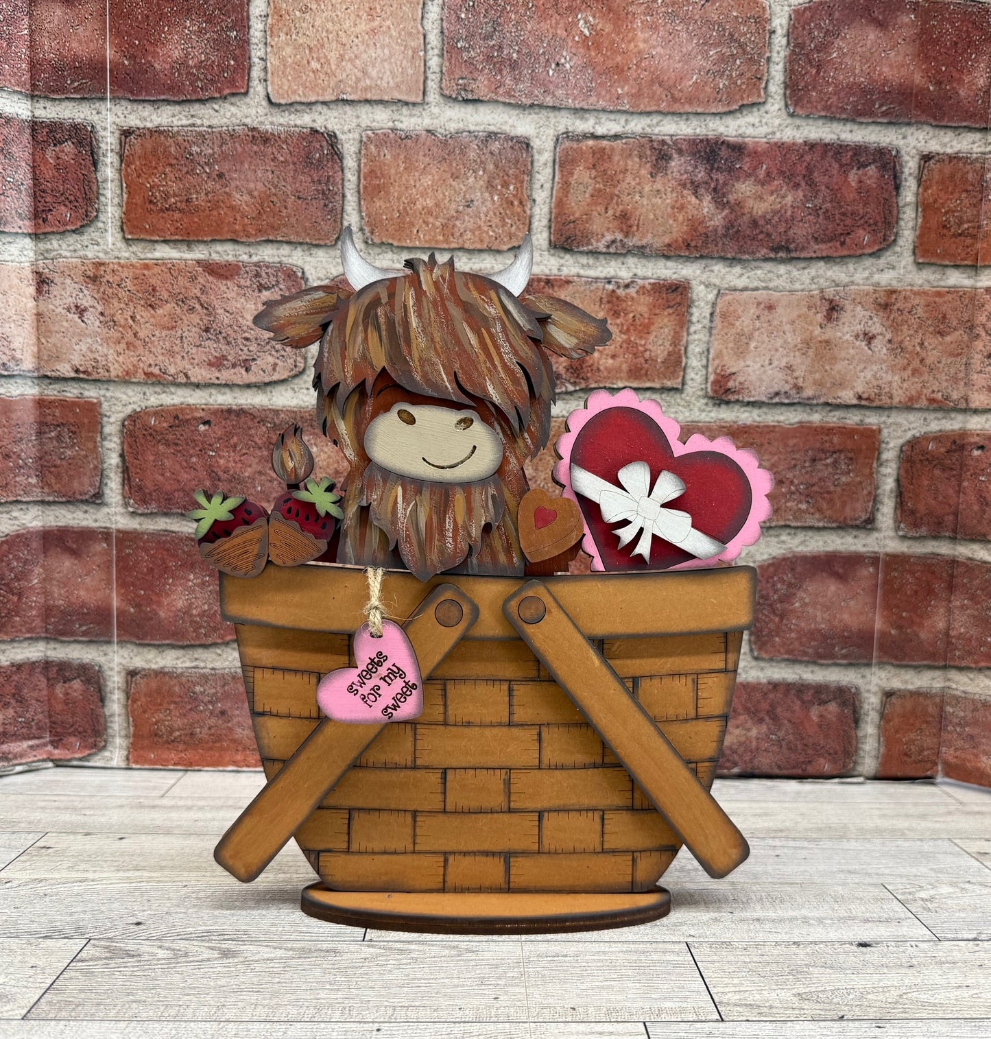 Painted Valentines Highland Cow Basket Insert, insert only, basket not included