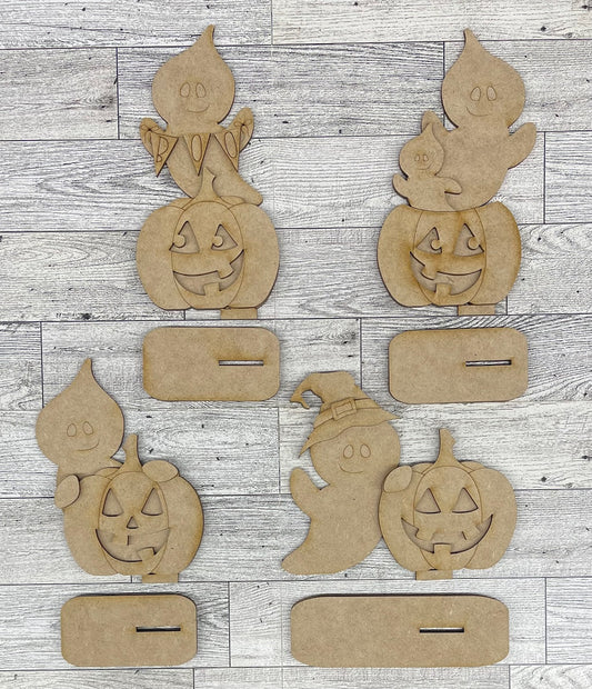Ghosts with Pumpkins Set of Four - unpainted cutouts, ready to paint