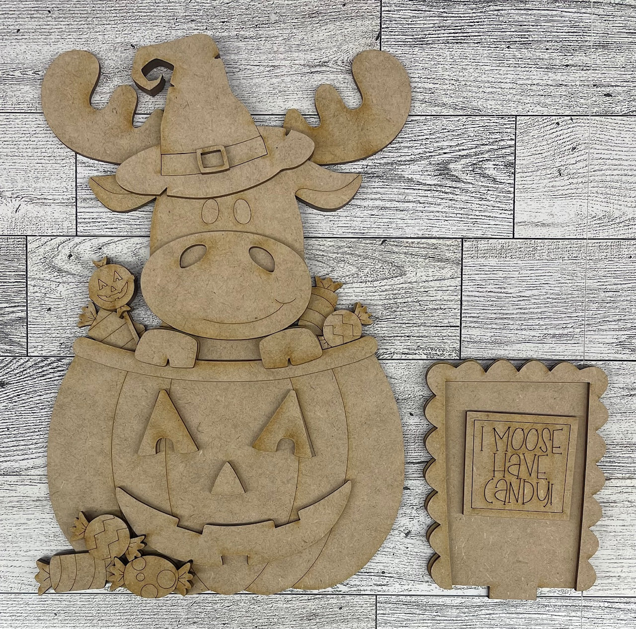Moose Halloween Birdhouse Insert - unpainted cutouts, ready to paint
