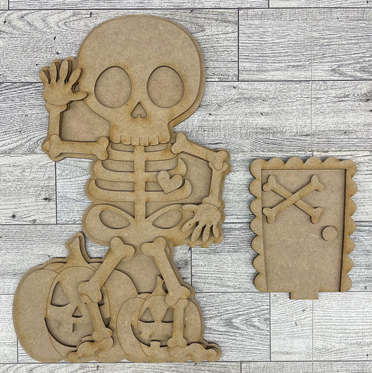 Skeleton Halloween Birdhouse Insert - unpainted cutouts, ready to paint
