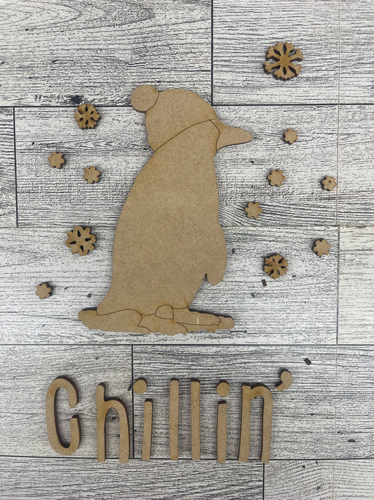 Chillin' Penguin cutouts - unpainted wooden cutouts, ready for you to paint