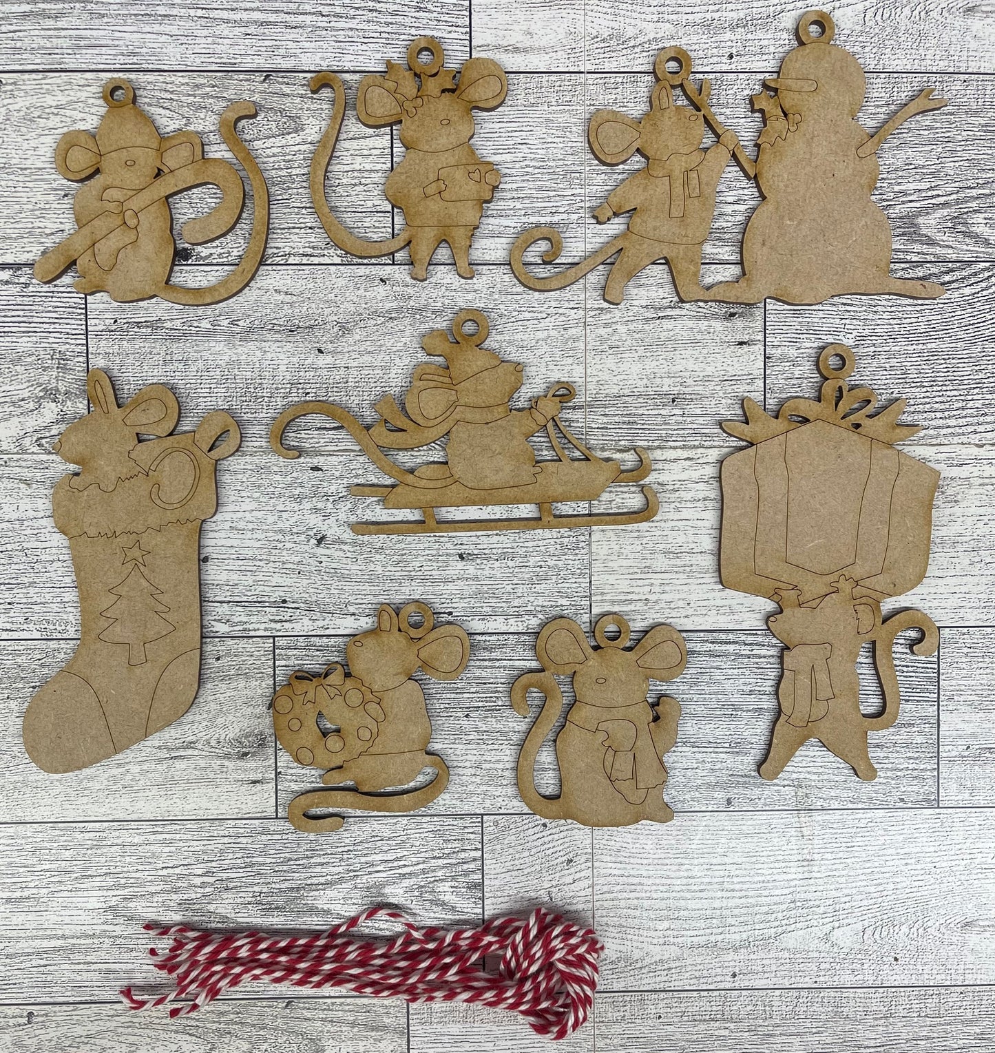 Merry Mouse cutouts - unpainted wooden cutouts, ready for you to paint