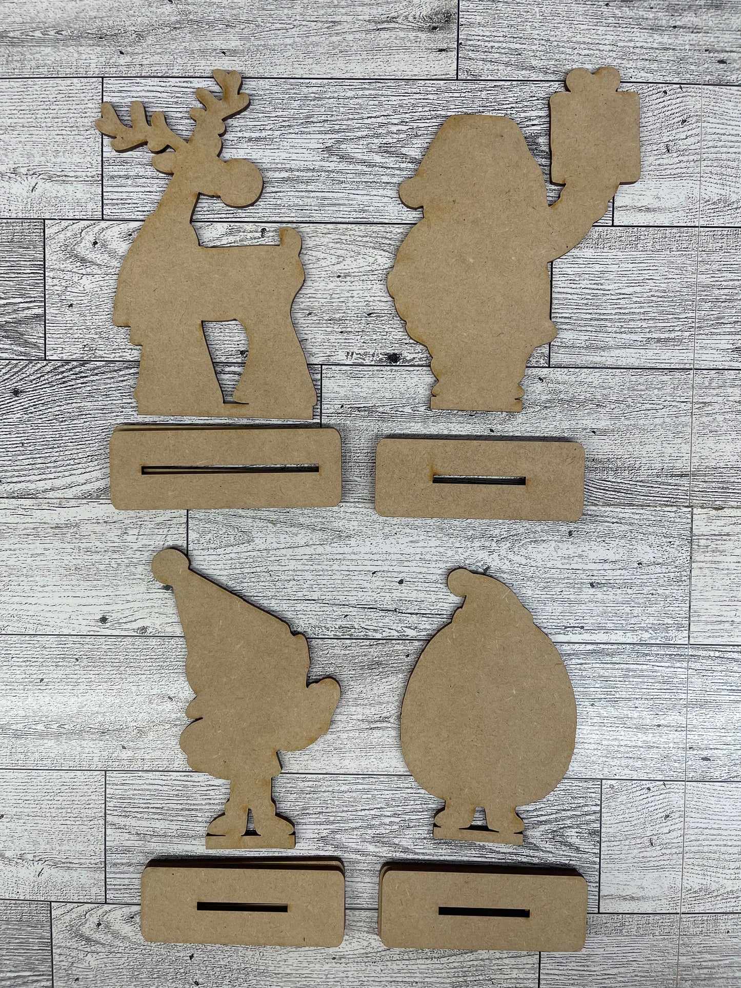 Christmas Characters - Santa, Reindeer, Elf & Penguin cutouts - unpainted wooden cutouts, ready for you to paint