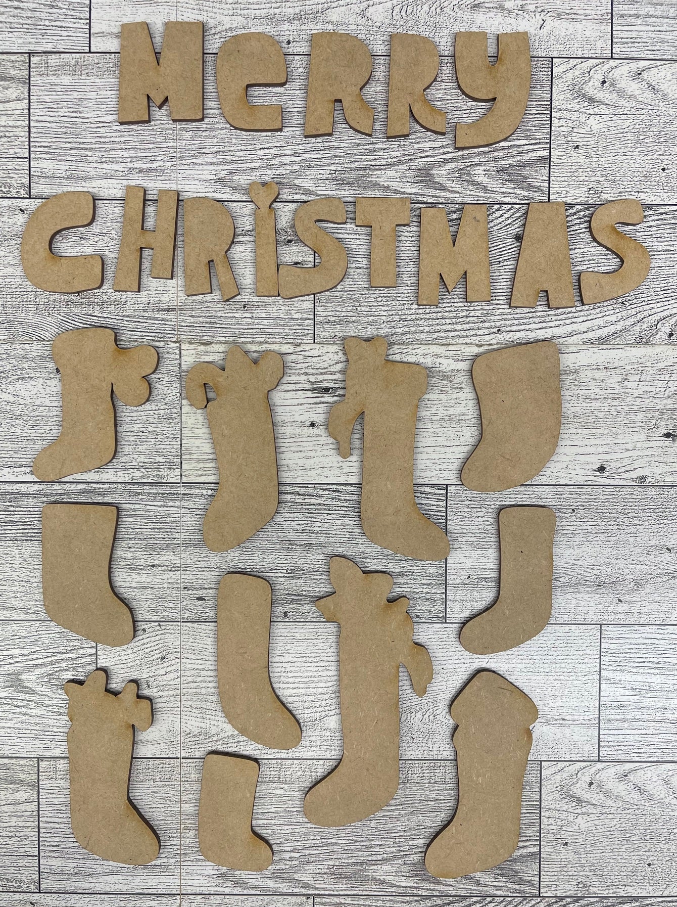 Christmas Stockings - Merry Christmas cutouts - unpainted wooden cutouts, ready for you to paint