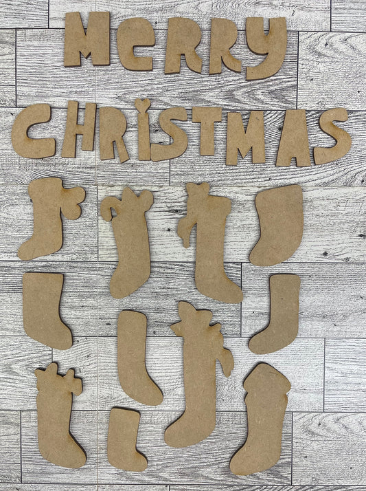 Christmas Stockings - Merry Christmas cutouts - unpainted wooden cutouts, ready for you to paint
