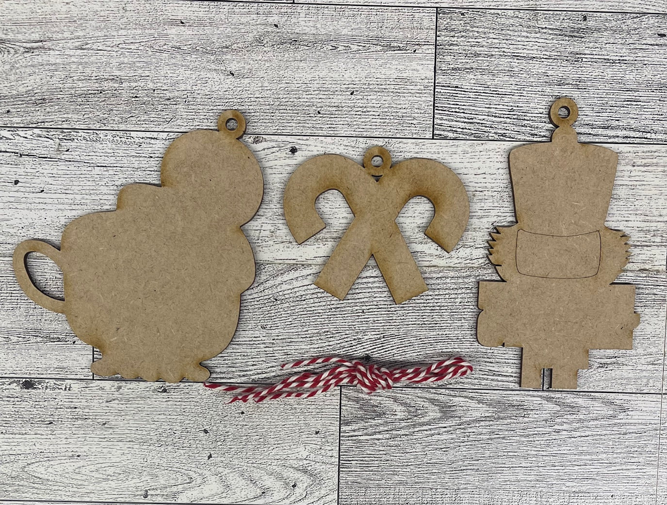 Sweet & Twisted - Gingerbread Cocoa, Nutcracker & Candy Cane cutouts - unpainted wooden cutouts, ready for you to paint