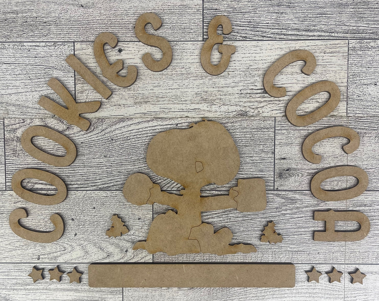 Snoopy Holiday Treats - Cookies & Cocoa- Peanuts Gang Cutout unpainted wood ready for you to paint