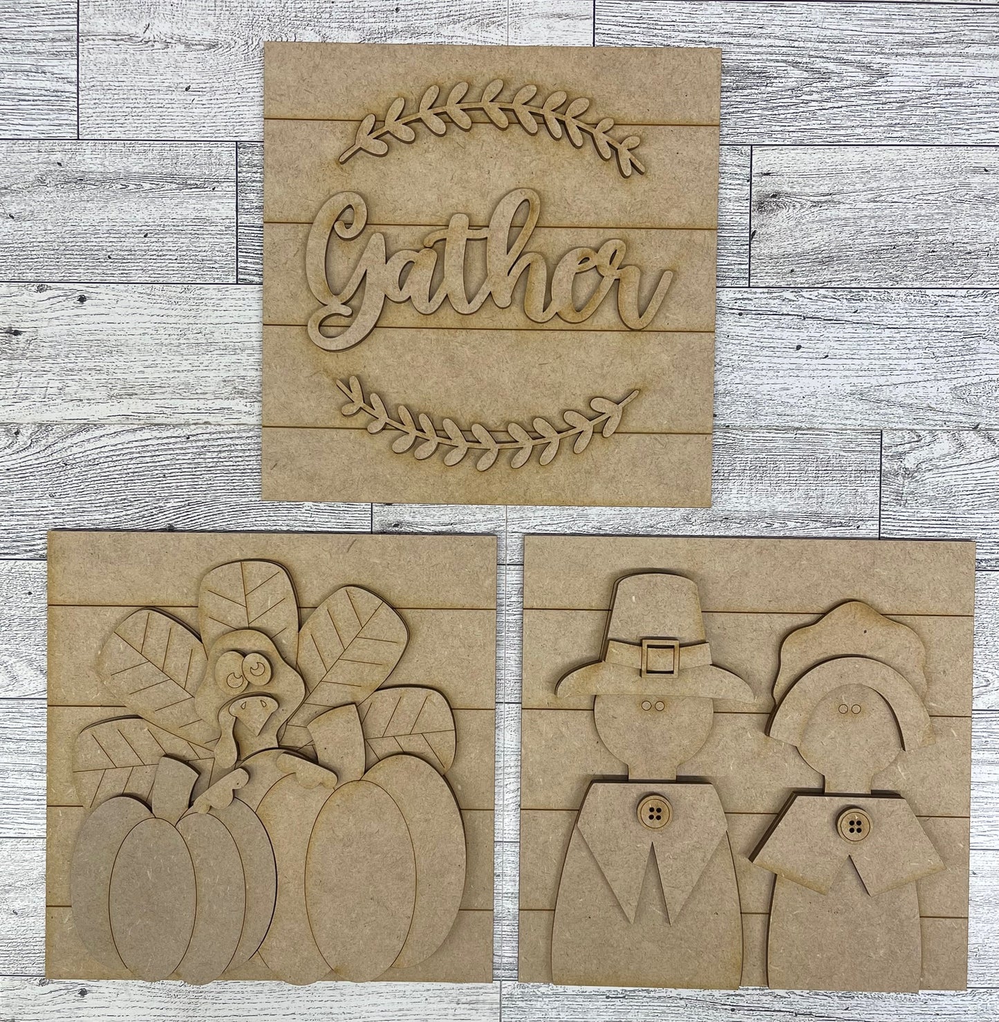 Both October 2025 Insert and blocks only - October Craft Kit - Hello Door Sign Insert and Turkey Kit- doesn't include the door sign House Ladder Blocks Only unpainted cutouts, Sign backer and house leaning ladder