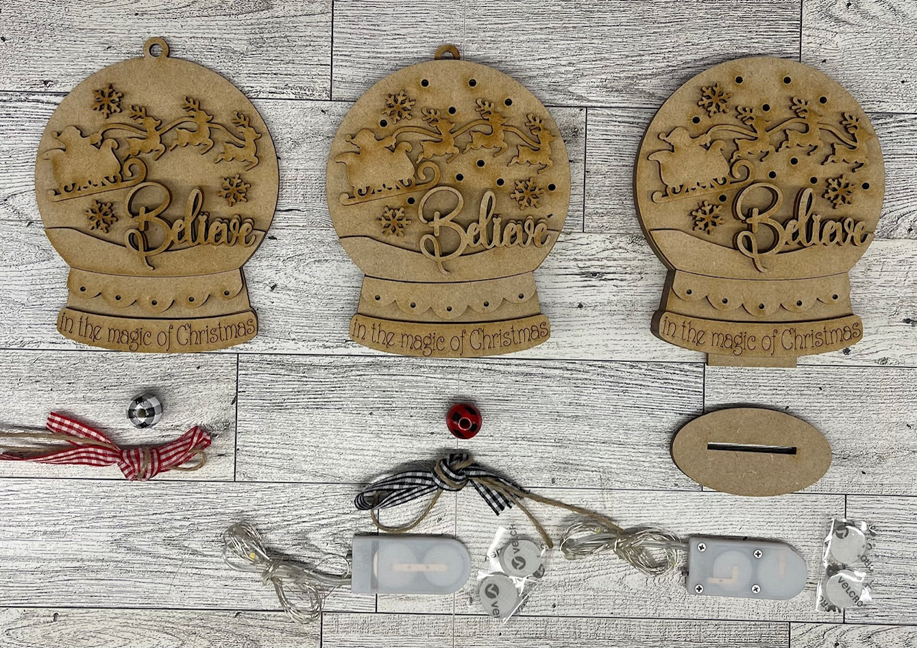 Santa - Believe lighted Christmas Globe Ornament or Stander - unpainted wood cutouts, ready for you to paint