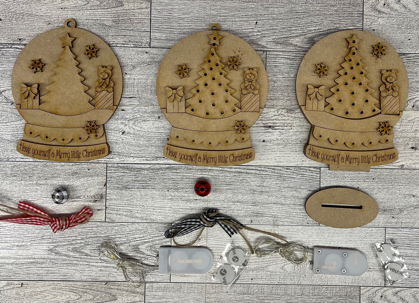 Christmas Tree with presents - lighted Christmas Globe Ornament or Stander - unpainted wood cutouts, ready for you to paint