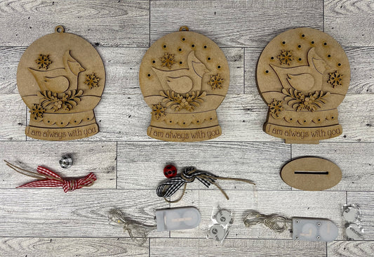 Cardinal lighted Christmas Globe Ornament or Stander - unpainted wood cutouts, ready for you to paint