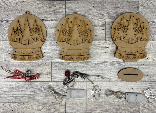 Trees lighted Christmas Globe Ornament or Stander - unpainted wood cutouts, ready for you to paint