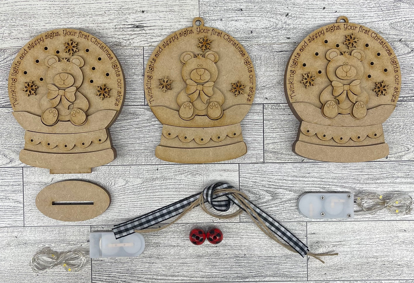 Bear - Baby's 1st Christmas - lighted Christmas Globe Ornament or Stander - unpainted wood cutouts, ready for you to paint