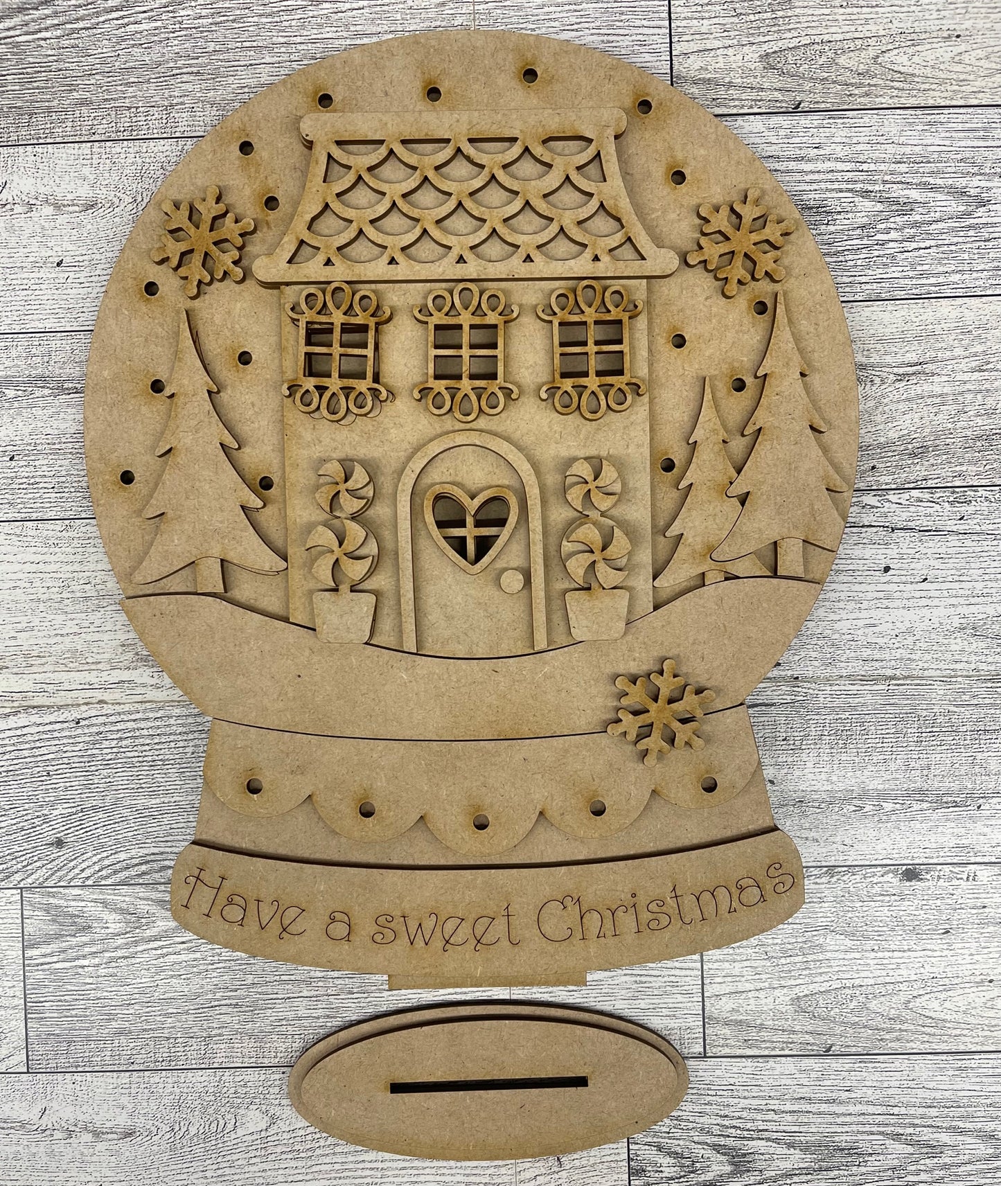 Large Gingerbread House Stander with Lights - unpainted cutouts, ready for you to paint