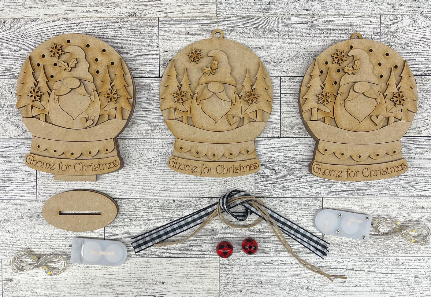 Gnome - lighted Christmas Globe Ornament or Stander - unpainted wood cutouts, ready for you to paint