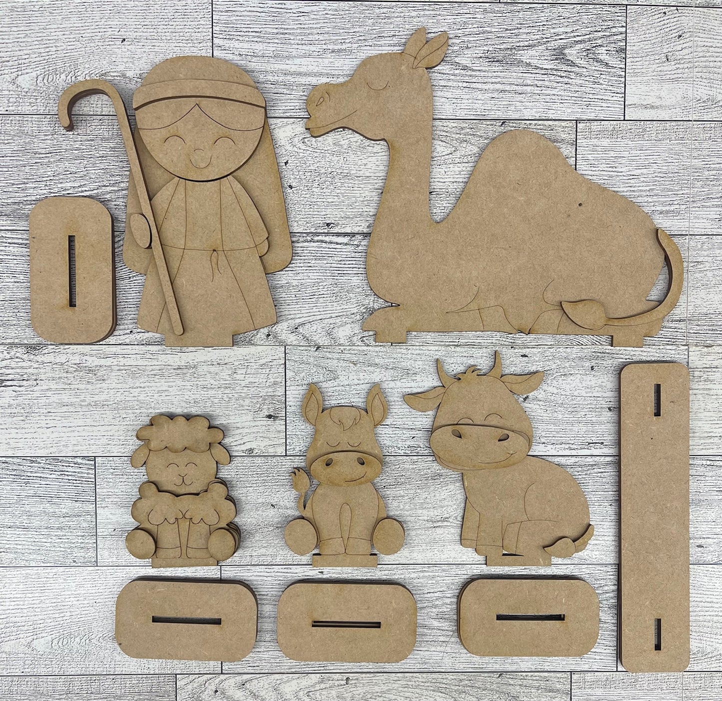 Nativity Add-Ons - Shepherd and Animal standers - unpainted cutouts, ready for you to paint