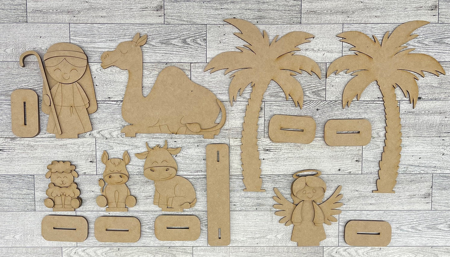 Nativity Add-Ons - Shepherd and Animal standers - unpainted cutouts, ready for you to paint