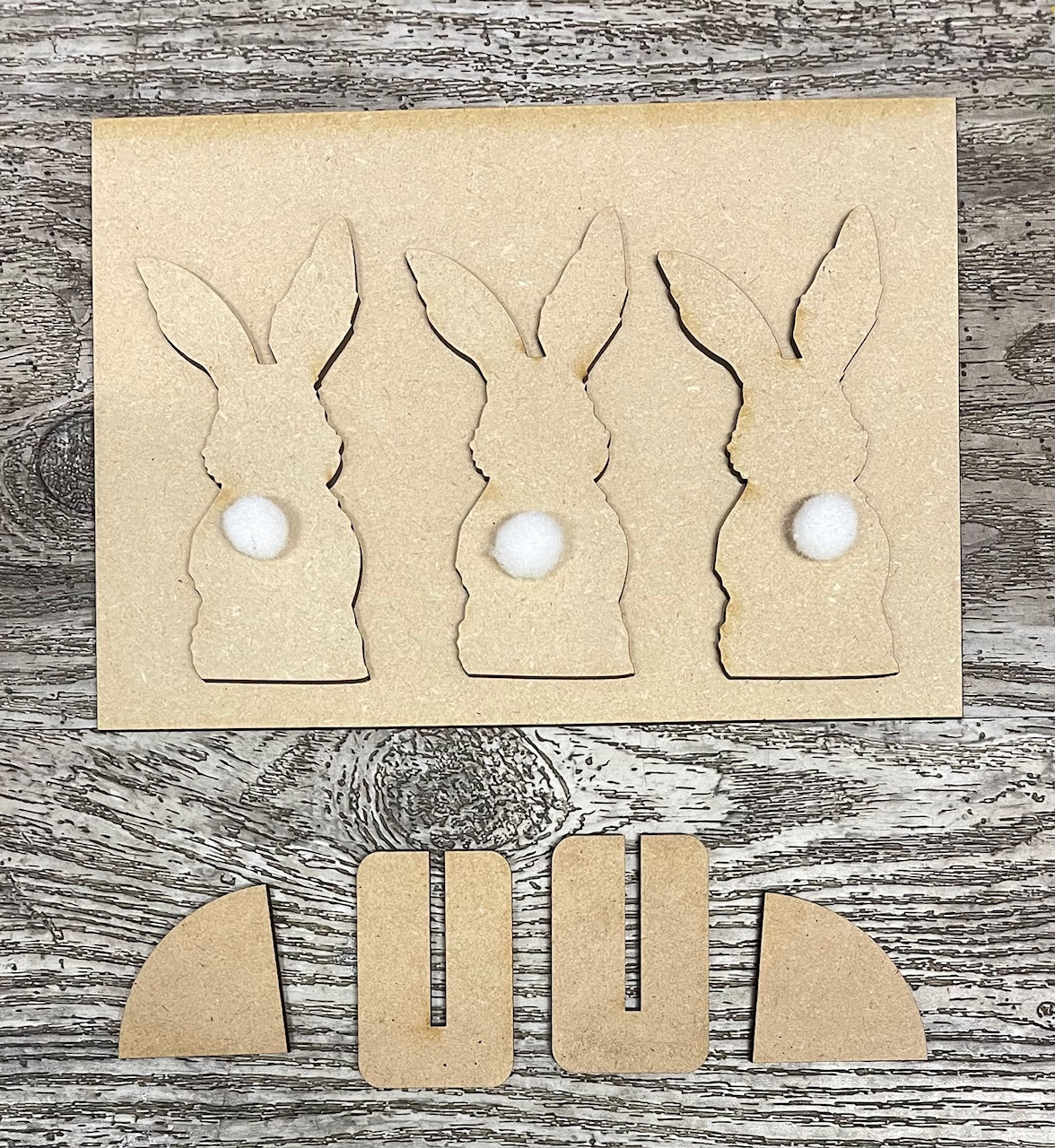 Bunny Trio Sign cutouts - unpainted wood cutouts - ready for you to paint