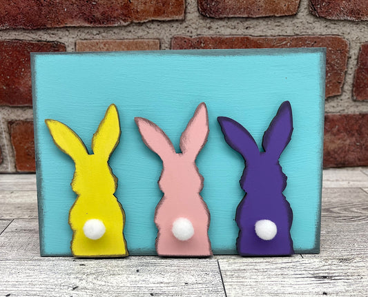 Bunny Trio Sign cutouts - unpainted wood cutouts - ready for you to paint
