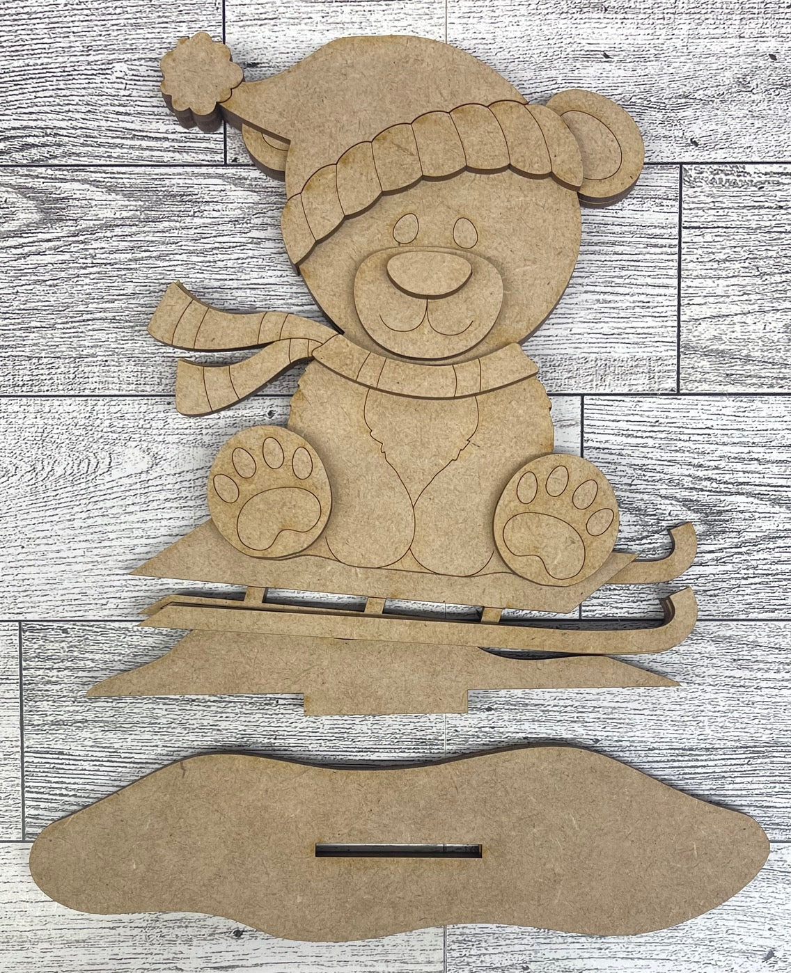 Both December 2025 Insert and blocks only - December Craft Kit - Hello Door Sign Insert and Polar Bear stander Kit- doesn't include the door sign House Ladder Blocks Only unpainted cutouts, Sign backer and house leaning ladder