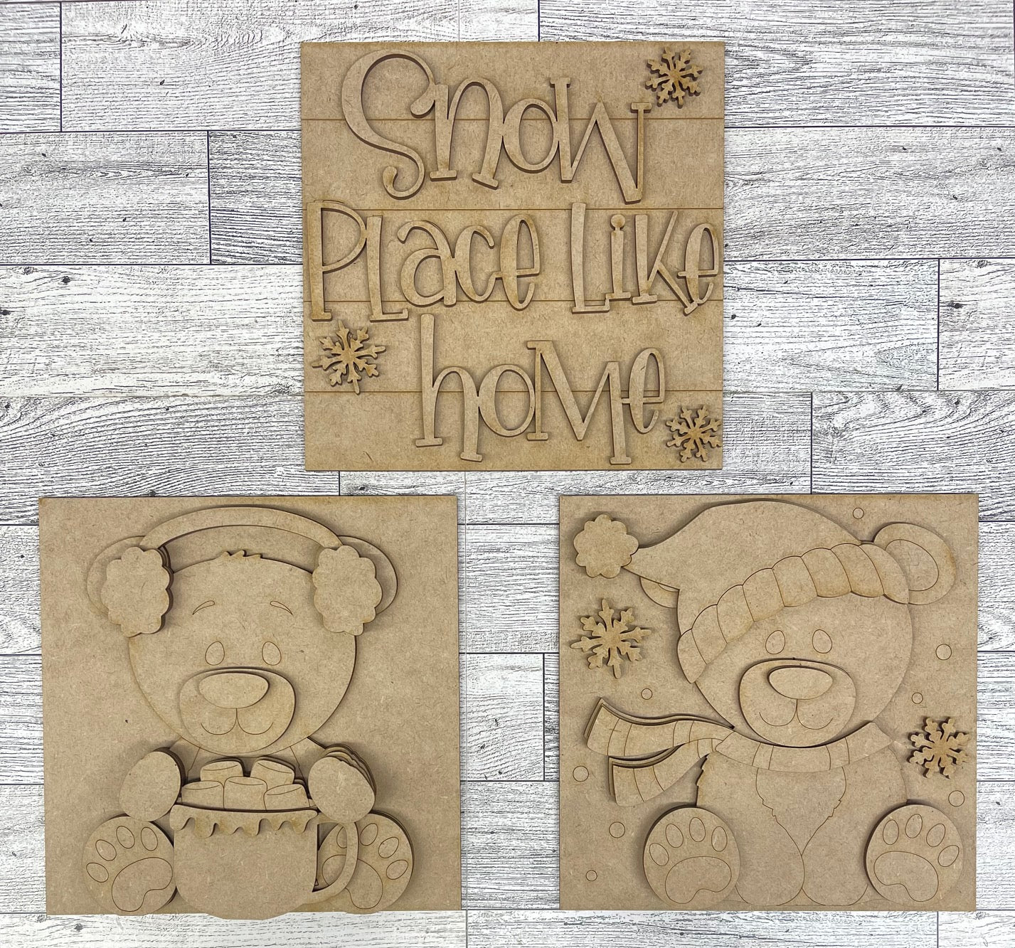 Both December 2025 Insert and blocks only - December Craft Kit - Hello Door Sign Insert and Polar Bear stander Kit- doesn't include the door sign House Ladder Blocks Only unpainted cutouts, Sign backer and house leaning ladder