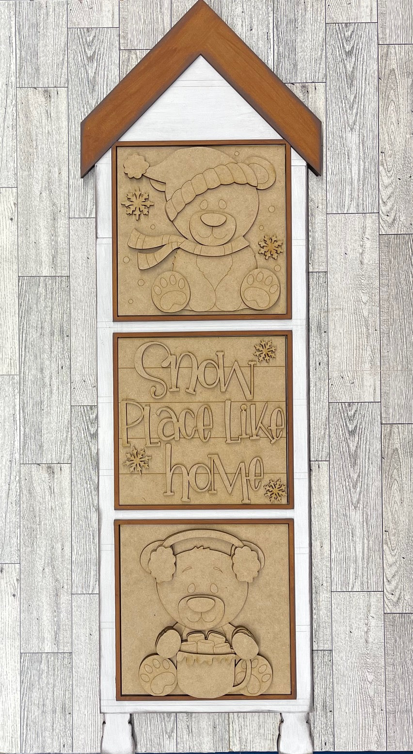 Both December 2025 Insert and blocks only - December Craft Kit - Hello Door Sign Insert and Polar Bear stander Kit- doesn't include the door sign House Ladder Blocks Only unpainted cutouts, Sign backer and house leaning ladder