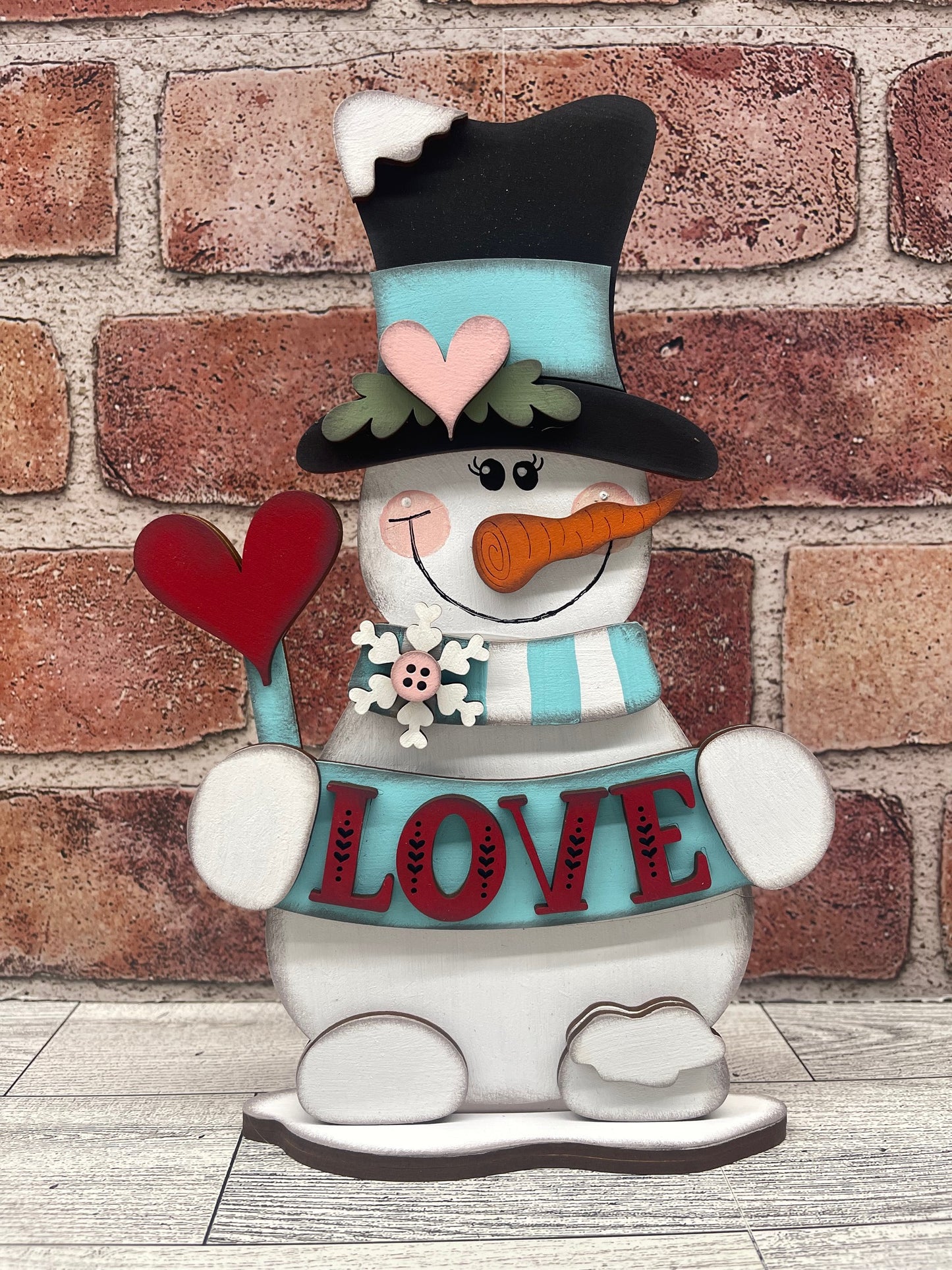 Painted Valentines LOVE Snowman Stander