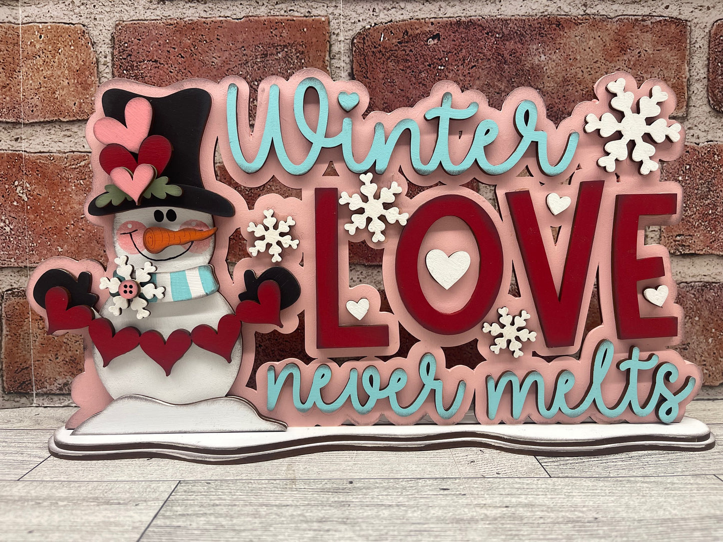 Painted Large Valentines Winter Love Never Melts Stander