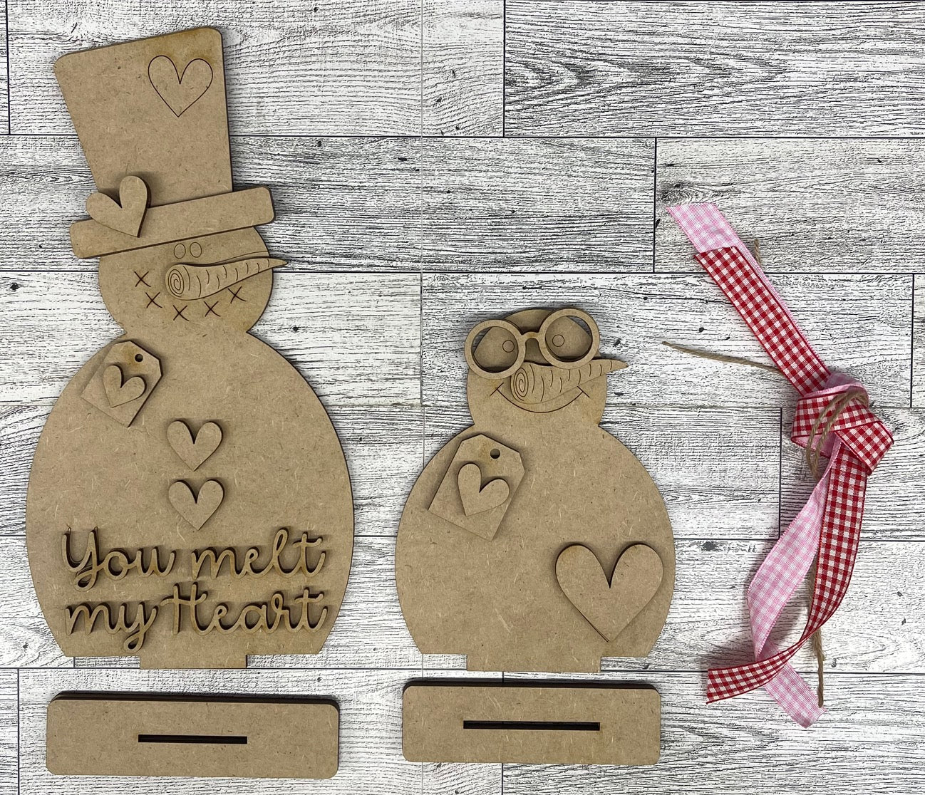 You Melt my Heart Snowman set of 2 Standers - cutout, unpainted wooden cutout, ready for you to paint