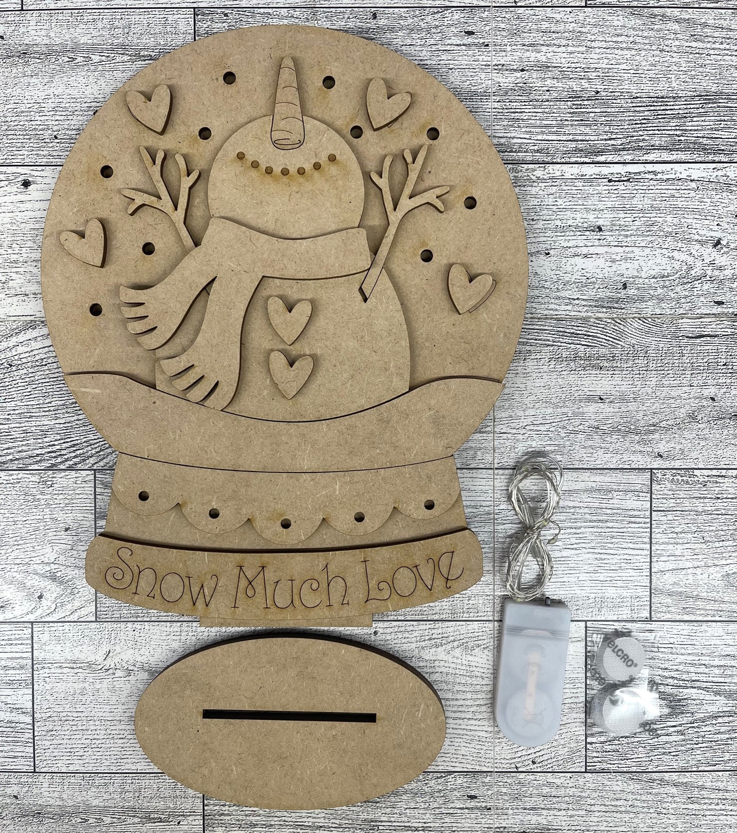 Valentine's Snowman Globe Stander with Lights - unpainted cutouts, ready for you to paint