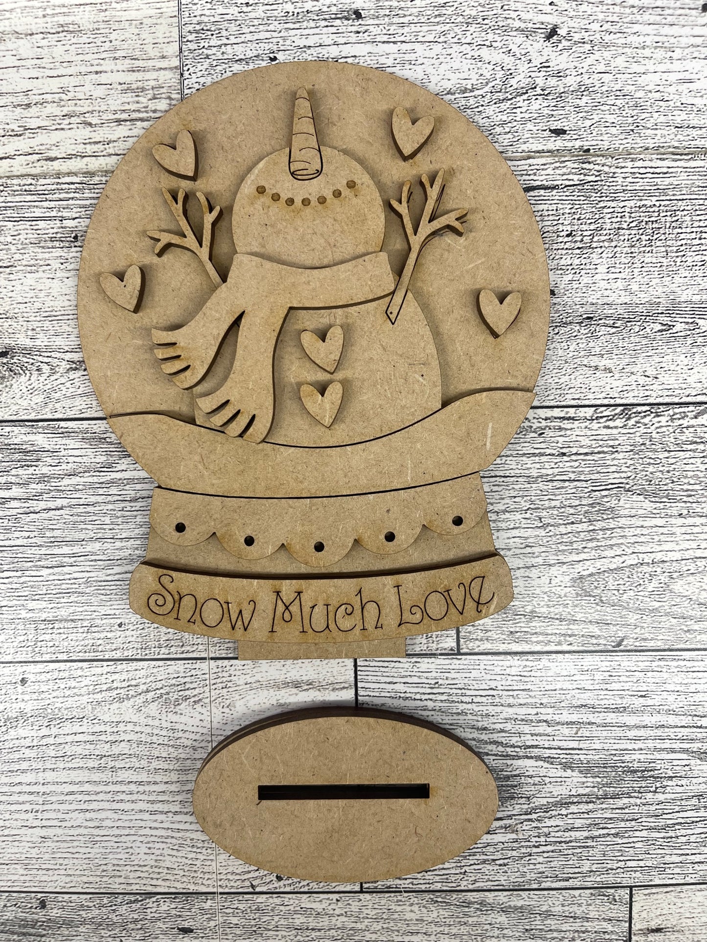 Valentine's Snowman Globe Stander with Lights - unpainted cutouts, ready for you to paint