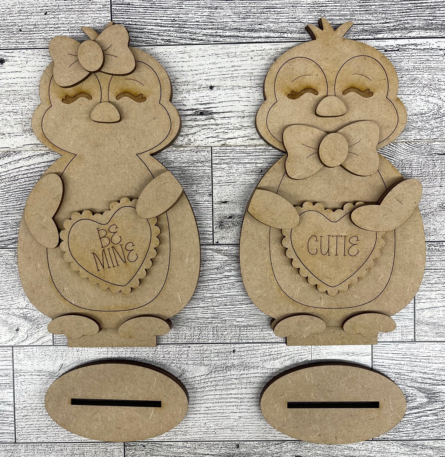 Penguins - Valentines set of 2 Standers - cutout, unpainted wooden cutout, ready for you to paint