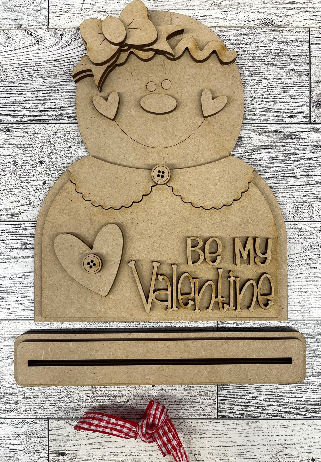 Be My Valentine Gingerbread Girl Stander - cutout, unpainted wooden cutout, ready for you to paint