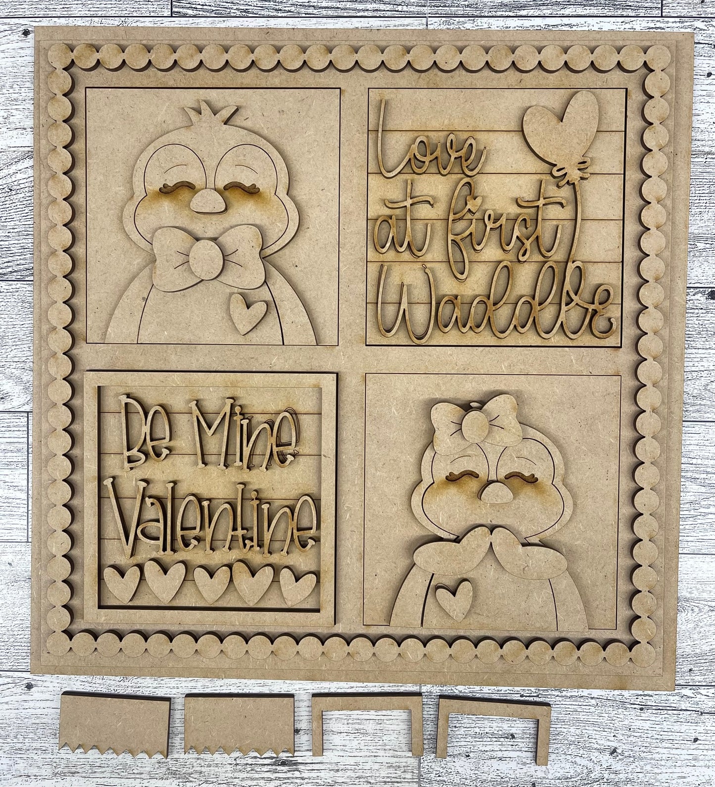 Love at first waddle Penguin set of 4 Blocks for Leaning Ladder or frame ready for you paint