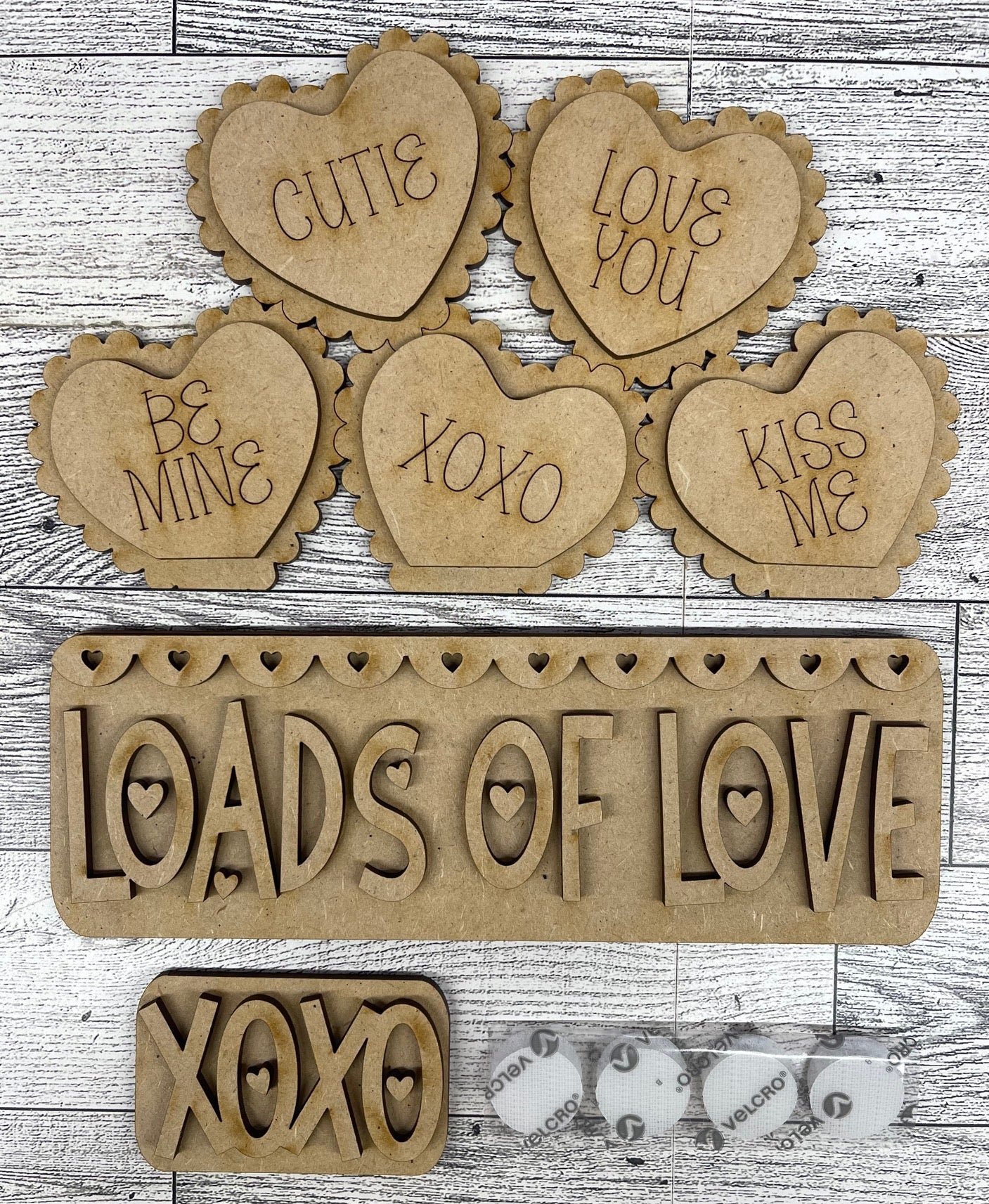 Loads of Love Valentine's Hearts Truck insert only, unpainted wood cutouts, ready for you to paint, does not include truck or fence