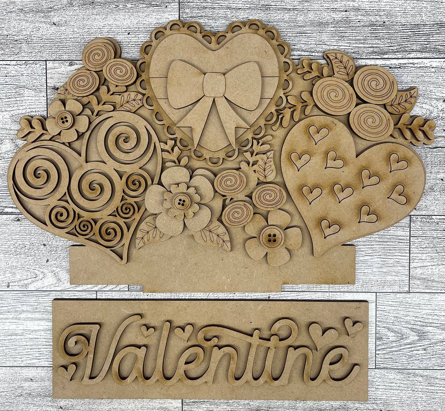 Valentine's Heart Flowers - Insert for Changeable Window Box unpainted wood cutouts, ready for you to paint